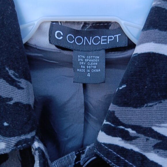 C Concept black white and gray abstract women's coat size 4 - Picture 3 of 10